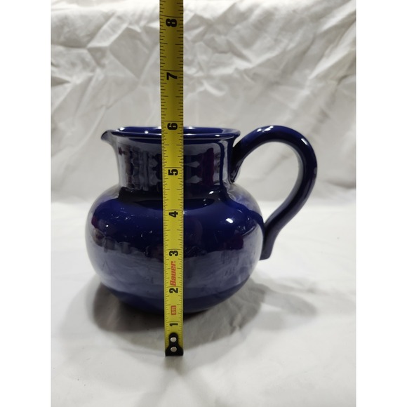 Vintage Stoneware Blue Glazed Pottery  Pitcher  5.5 Inches‎ Cottagecore Boho - Picture 9 of 10